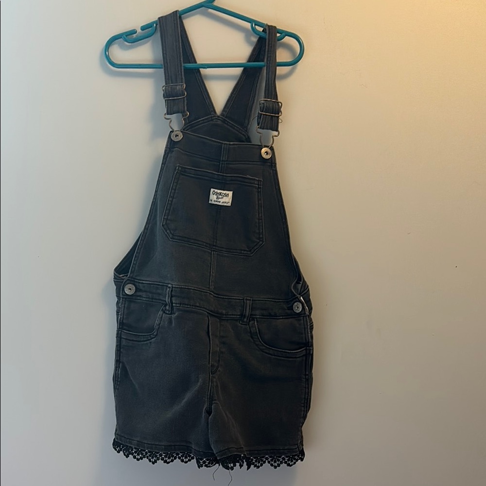 OshKosh B'gosh Black Shortall Overalls with Lace Trim